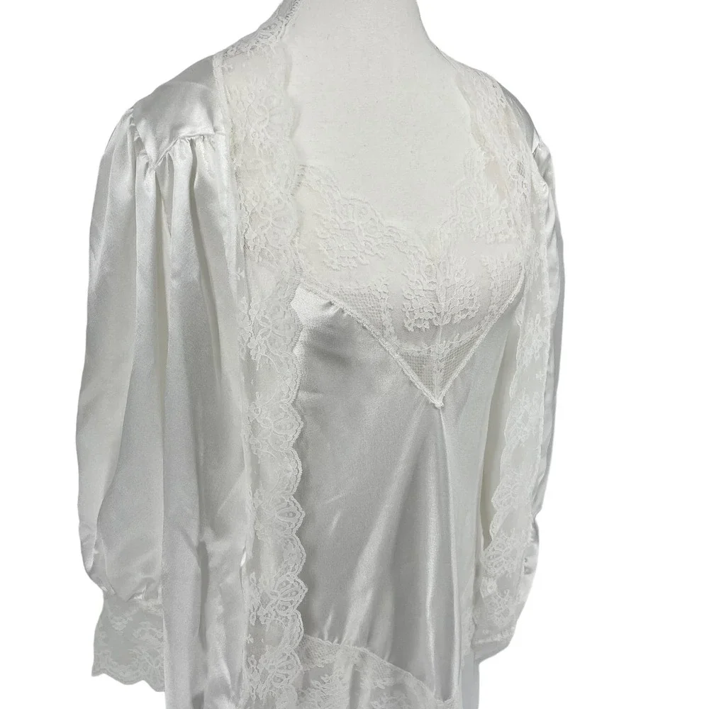 Vintage Nightgown & Robe Set Me 2 Sleepwear White ILGWU Women’s Large - Picture 2 of 16